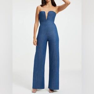 Good American Strapless Indigo Blue Wide-Leg Jumpsuit